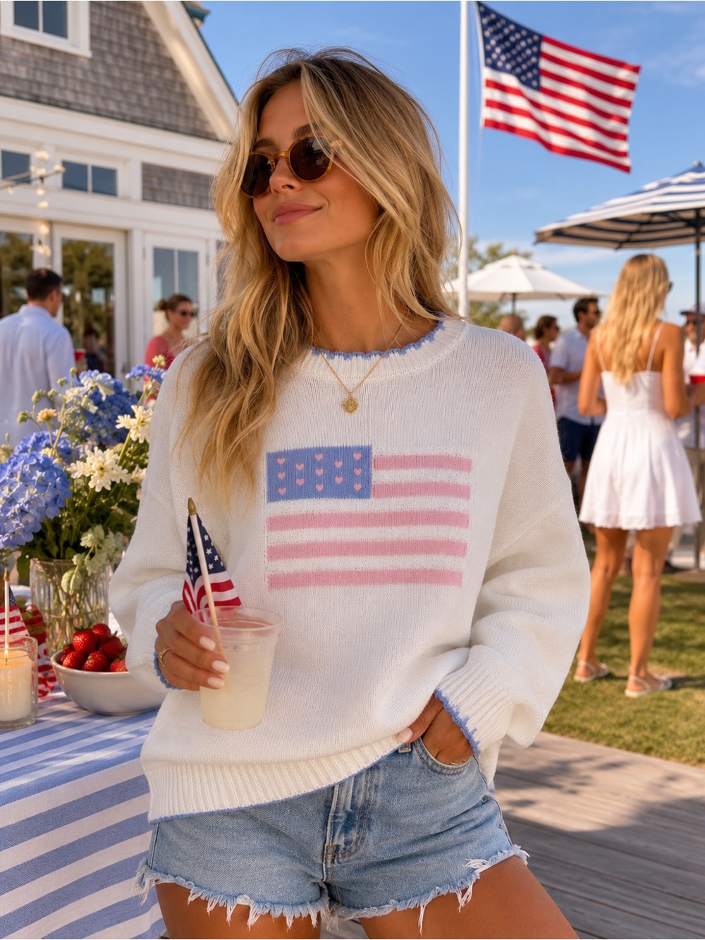 Soho & Stella American Flag Sweater Small White Patriotic Knit Pullover USA NWT - Picture 11 of 11